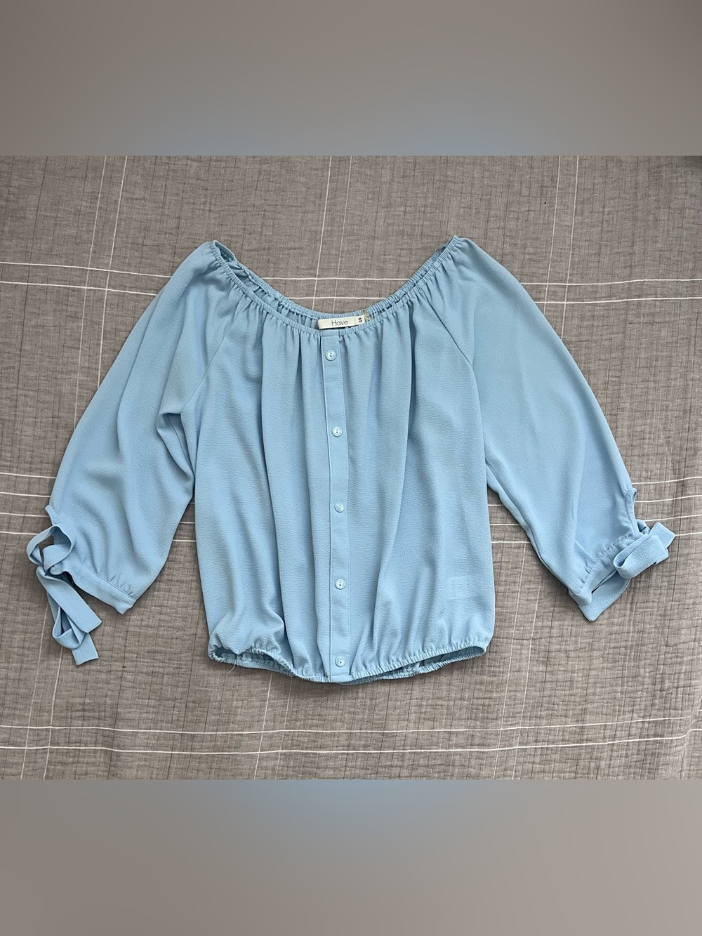 Have- Sky Blue Off-Shoulder Buttoned Peasant Top